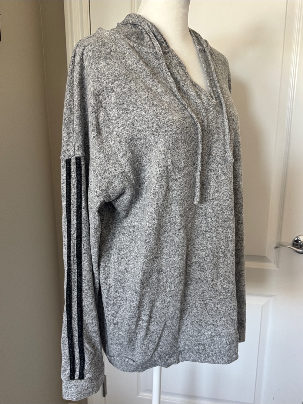 long tall sally Heather Gray Hooded Pullover with Black Stripe Sleeve